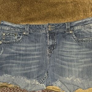Miss Me Distressed Blue Denim Shorts